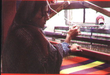 Gipsy artisan weaving a wool silk shawl