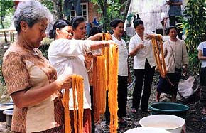 Naturally dyed silk yarn at Panmai cooperative